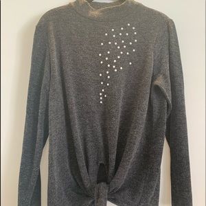 Grey turtleneck with front tie